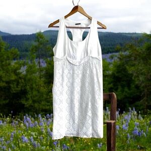 Loeffler Randalls Wome’s White Cotton Sleeveless Lace Dress Size 8 Scoop Neck